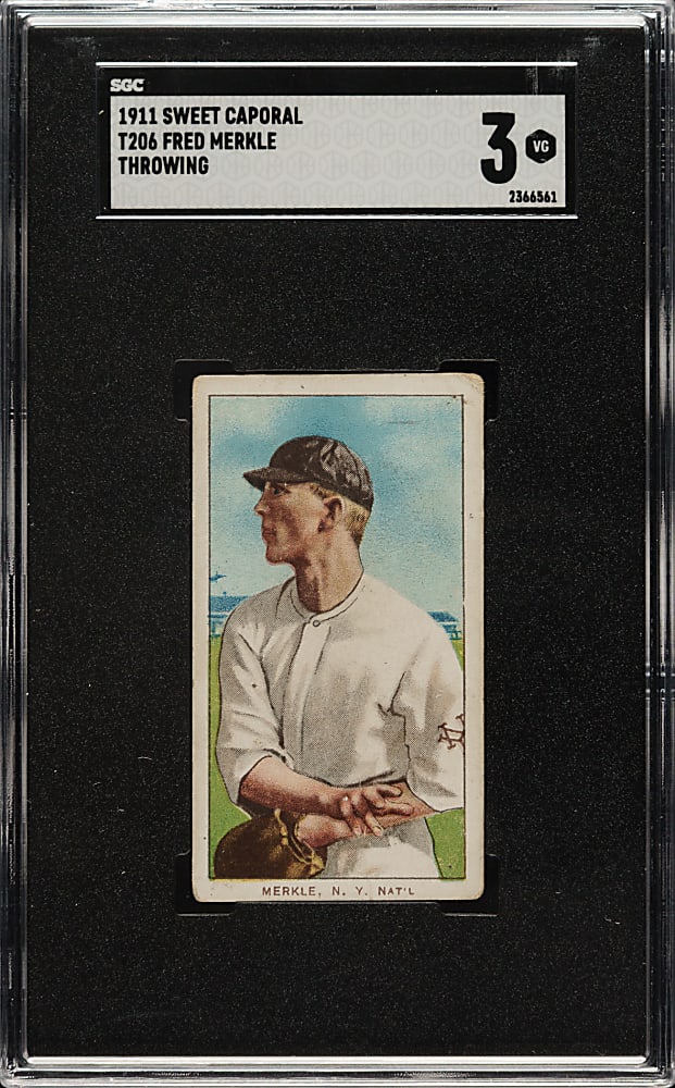 1909-1911 T206 White Border Fred Merkle Throwing SGC VG 3