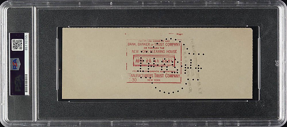 1941 Babe Ruth Signed Check - PSA/DNA