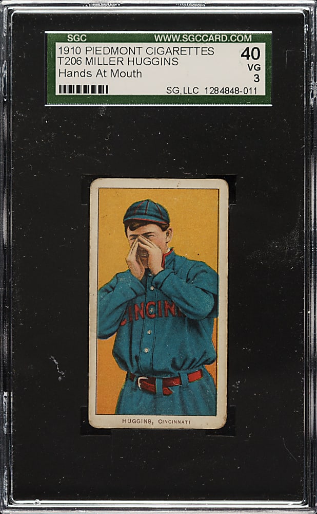 1909-1911 T206 White Border Miller Huggins Hands At Mouth SGC VG 40