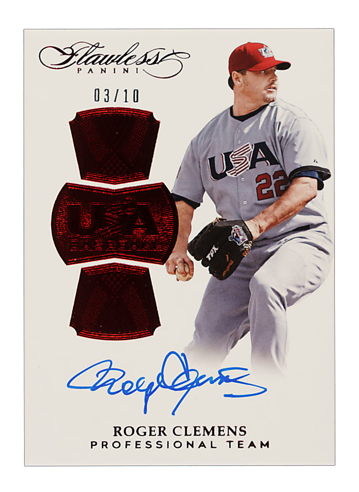 2017 Panini Flawless USA Baseball Signatures #USA-RC Roger Clemens Ruby #3/10