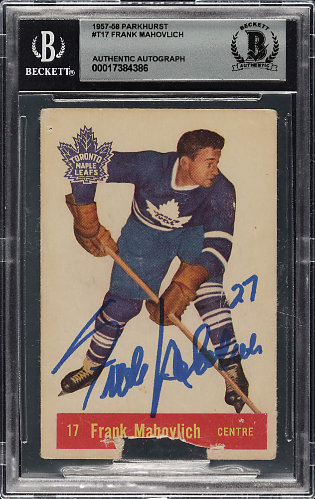 Signed 1957-1958 Parkhurst Hockey #17 Frank Mahovlich Rookie Beckett GEM MINT 10