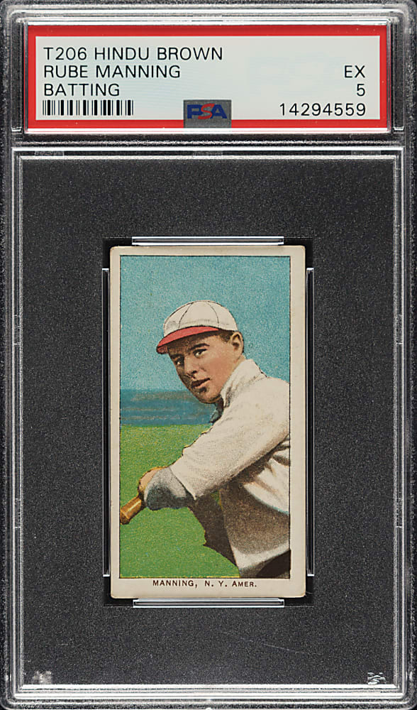 1909-1911 T206 White Border Rube Manning Batting PSA EX 5 - Brown Hindu Back