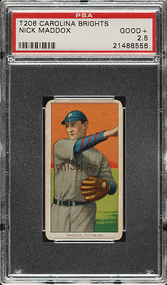 1909-1911 T206 White Border Nick Maddox PSA GOOD+ 2.5 - Carolina Brights Back