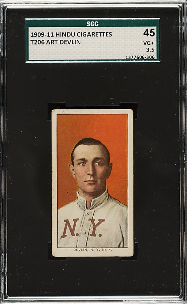 1909-1911 T206 White Border Art Devlin SGC VG+ 45 - Brown Hindu Back