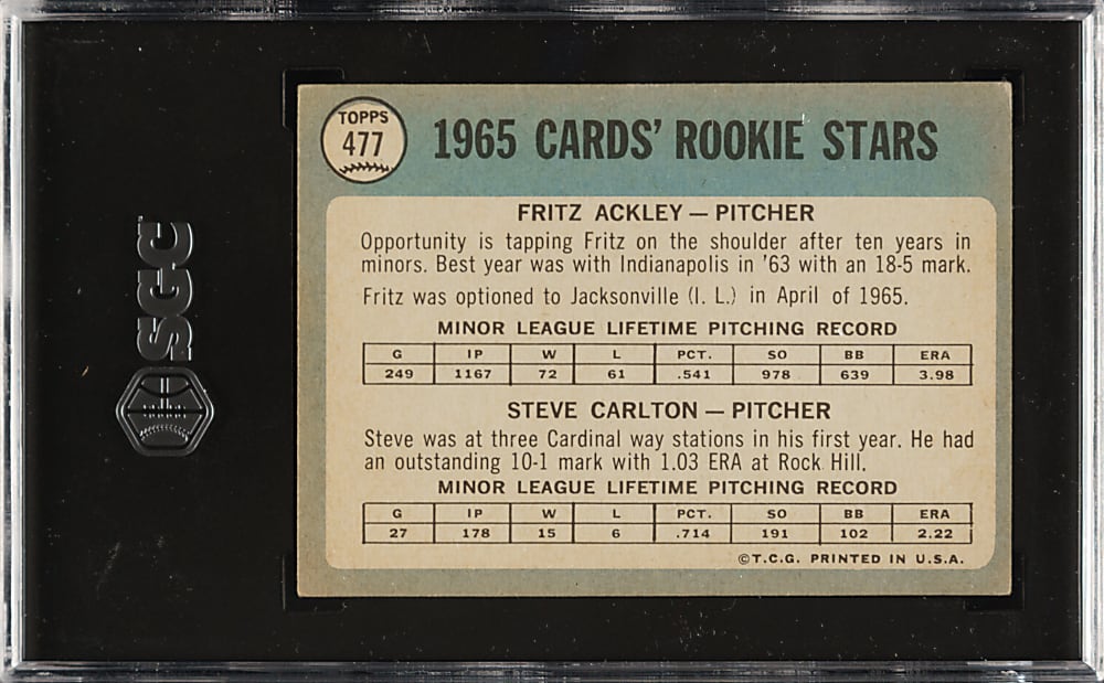 1965 Topps #477 Steve Carlton Rookie SGC VG/EX 4