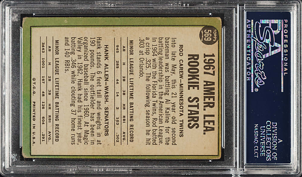 Signed 1967 Topps #569 Rod Carew Rookie - PSA/DNA