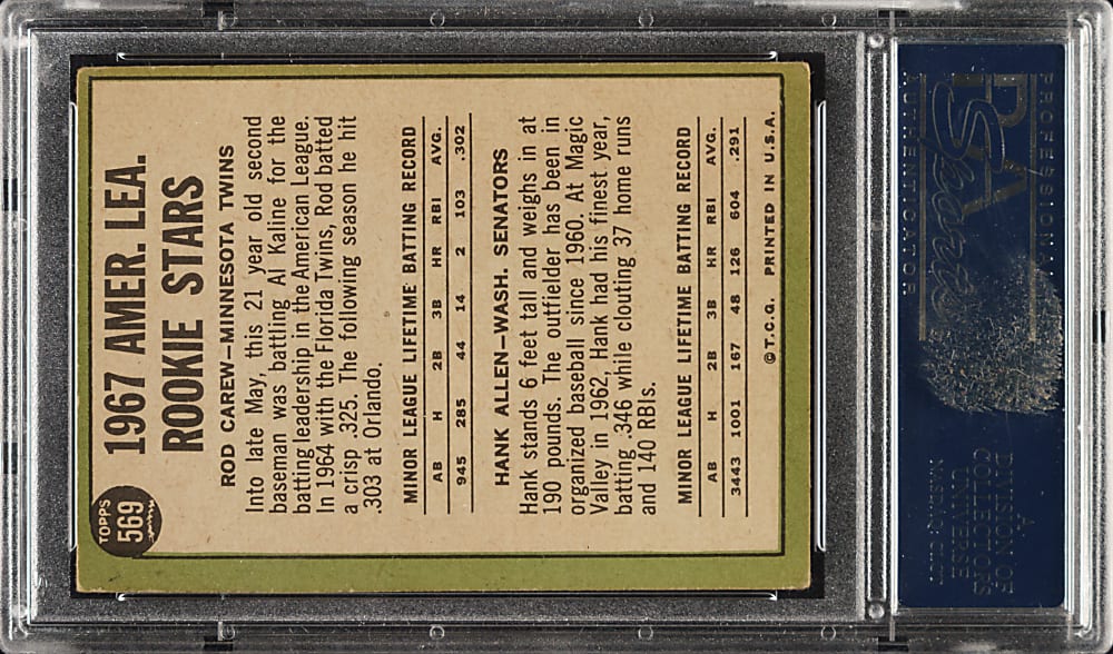 Signed 1967 Topps #569 Rod Carew Rookie PSA/DNA MINT 9