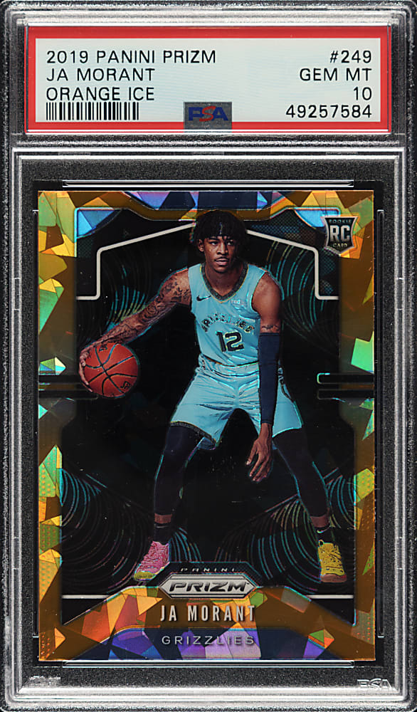 2019-2020 Panini Prizm Basketball #249 Ja Morant Orange Ice Prizm Rookie PSA GEM MINT 10