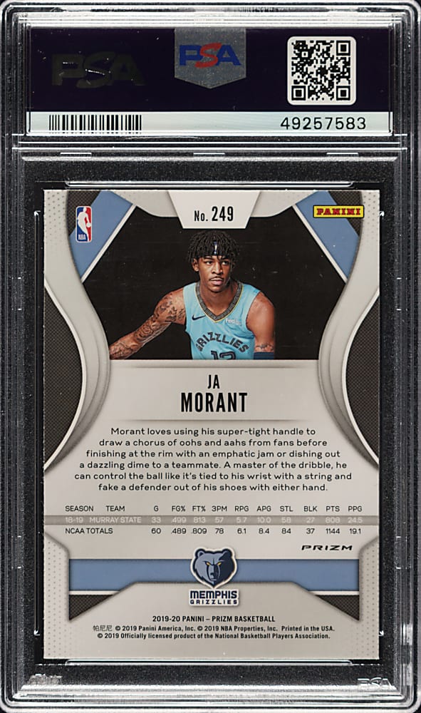 2019-2020 Panini Prizm Basketball #249 Ja Morant Silver Prizm Rookie PSA GEM MINT 10