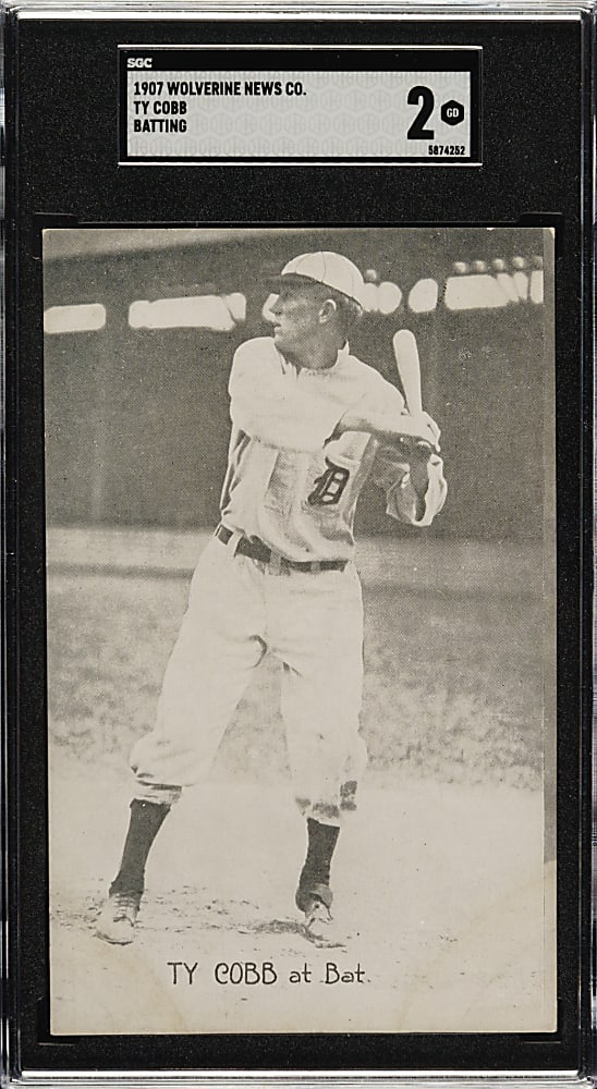 1907 Wolverine News Postcard Ty Cobb Batting Rookie SGC GOOD 2