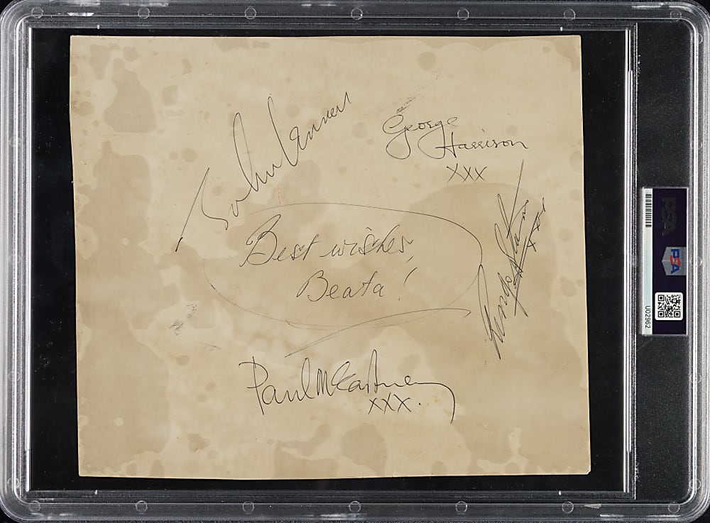 Circa 1960s Beatles Signed Associated Press Wire Photograph PSA/DNA Type III