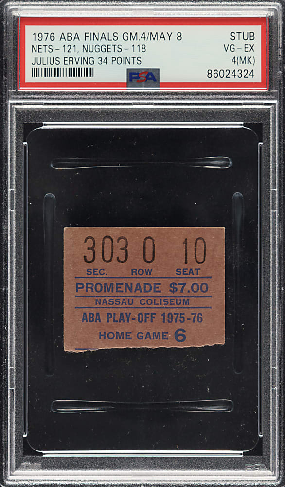 May 8, 1976 New York Nets (vs. Denver Nuggets) ABA Finals Game 4 Ticket Stub PSA VG-EX 4 (MK) - Julius Erving 34 Points