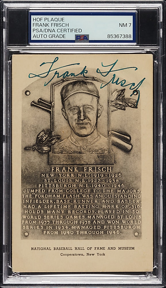 Signed 1946-1952 Albertype (Type 2) Black-and-White Hall of Fame Postcard Frank Frisch PSA NM 7