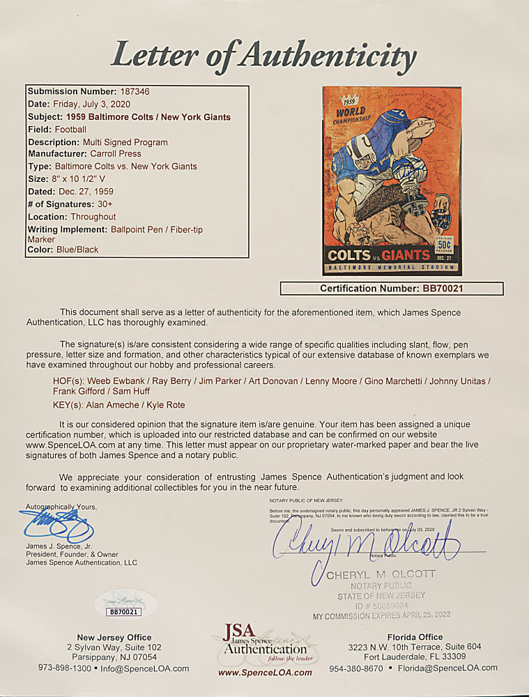1959 Baltimore Colts (vs. New York Giants) Multi-Signed World Championship Program - JSA