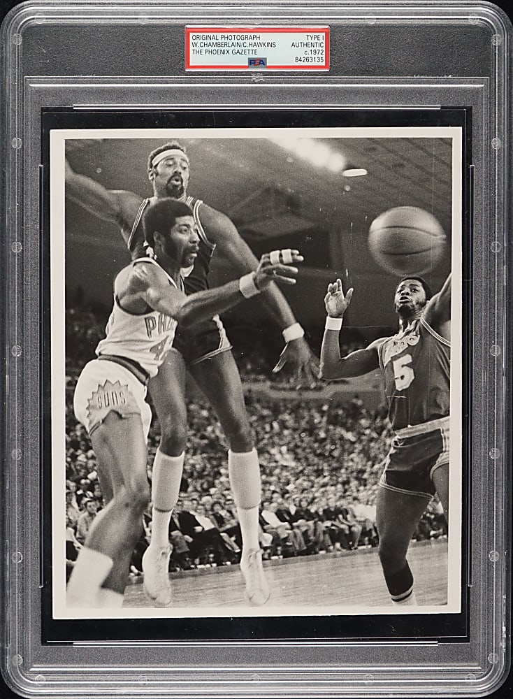 Circa 1972 Wilt Chamberlain and Connie Hawkins Original The Phoenix Gazette Photograph PSA/DNA Type I