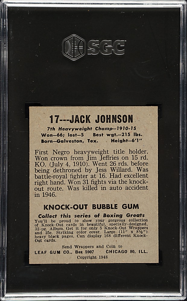 1948 Leaf Boxing #17 Jack Johnson SGC VG/EX 4