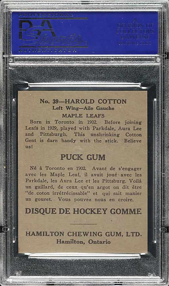 1933-1934 V288 Hamilton Gum #39 Harold Cotton Rookie PSA MINT 9
