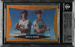 2020 Topps Archives 1960 Topps Combo Cards #60CC-TO Mike Trout and Shohei Ohtani Gold Foil #1/1 BGS NM-MT+ 8.5