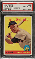 1958 Topps #58 Art Schult Yellow Letters PSA NM-MT 8 - Highest Graded!