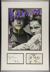 Keanu Reeves and River Phoenix Signed Index Card Pair in Framed Display
