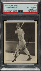 Signed 1939 R334 Play Ball #92 Ted Williams Rookie PSA/DNA GEM MINT 10