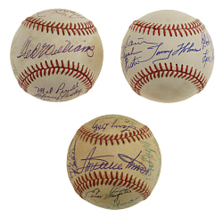 Hall of Fame and Stars Multi-Signed Baseball Trio with Ted Williams, Warren Spahn, and Minnie Minoso
