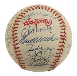 1992 World Series Multi-Signed Baseball with John Smoltz and Tom Glavine Plus Atlanta Braves and Toronto Blue Jays World Series Press Pins
