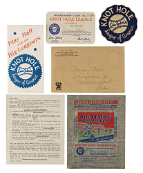 1934 Goudey Lou Gehrig "Knot Hole League" Membership Card, Booklet, Patch, Wrapper, and Original Mailing Envelope