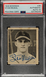 Signed 1948 Bowman #36 Stan Musial Rookie PSA/DNA GEM MINT 10