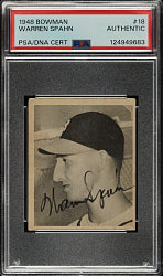Signed 1948 Bowman #18 Warren Spahn Rookie - PSA/DNA