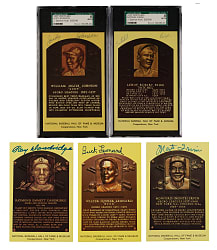 Negro League Greats Signed Yellow Hall of Fame Postcard Collection (5) Including Satchel Paige and Monte Irvin