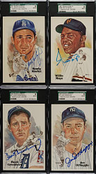 Signed 1980 to 1989 Perez-Steele Hall of Fame Postcard Collection (19) Including DiMaggio, Koufax, Mays, and Greenberg - All SGC/JSA Encapsulated!