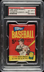 1965 Topps First Series Unopened Five-Cent Wax Pack PSA EX-MT 6 - Roberto Clemente on Back