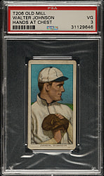 1909-1911 T206 White Border Walter Johnson Hands at Chest PSA VG 3 - Old Mill Back