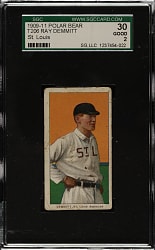 1909-1911 T206 White Border Ray Demmitt St. Louis Variation SGC GOOD 30 - Polar Bear Back