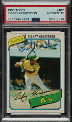 Signed 1980 Topps #482 Rickey Henderson Rookie - PSA/DNA