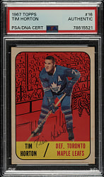 Signed 1967-1968 Topps Hockey #16 Tim Horton - PSA/DNA - The Only PSA-Graded Example!