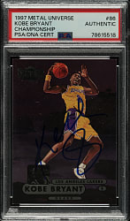 Signed 1997-1998 Skybox Metal Universe Championship Basketball #86 Kobe Bryant - PSA/DNA