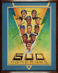500 Home Run Club Signed Ron Lewis Print with 11 Signatures Including Mantle and Williams - JSA