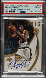 2007-2008 Upper Deck Exquisite Collection Exclusives Autographs Basketball #EEA-KD Kevin Durant Rookie #20/35 PSA EX-MT 6
