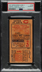 1927 New York Yankees (vs. Pittsburgh Pirates) World Series Game 3 Ticket Stub - Babe Ruth Home Run - PSA