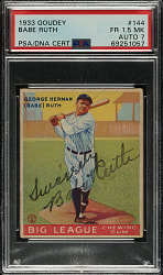 Signed 1933 R319 Goudey #144 Babe Ruth PSA FAIR 1.5 (MK) with NM 7 Signature