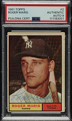 Signed 1961 Topps #2 Roger Maris PSA/DNA MINT 9