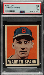 1948-1949 Leaf #32 Warren Spahn Rookie PSA VG+ 3.5