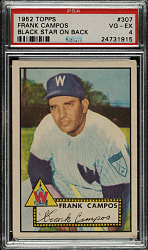 1952 Topps #307 Frank Campos - Rare "Black Star On Back" Variation PSA VG-EX 4