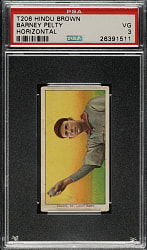 1909-1911 T206 White Border Barney Pelty Horizontal PSA VG 3 - Brown Hindu Back
