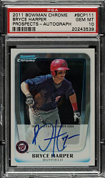 2011 Bowman Chrome Prospect Autographs #BCP-111B Bryce Harper PSA GEM MINT 10