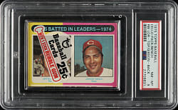 1975 Topps Unopened Cello Pack PSA NM-MT 8 - RBI Leaders with Johnny Bench on Top and Bob Gibson on Back
