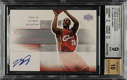 2003-2004 Upper Deck Ultimate Collection Ultimate Signatures Basketball #LJ-A LeBron James Rookie BGS MINT 9 with GEM 10 Signature