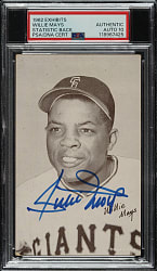 Signed 1962 Statistic Back Exhibits Willie Mays Black Back PSA/DNA GEM MINT 10